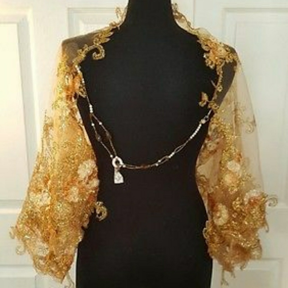 Custom Order Amber Gold Embroidered Scalloped Lace Shrug (More Colors Available)